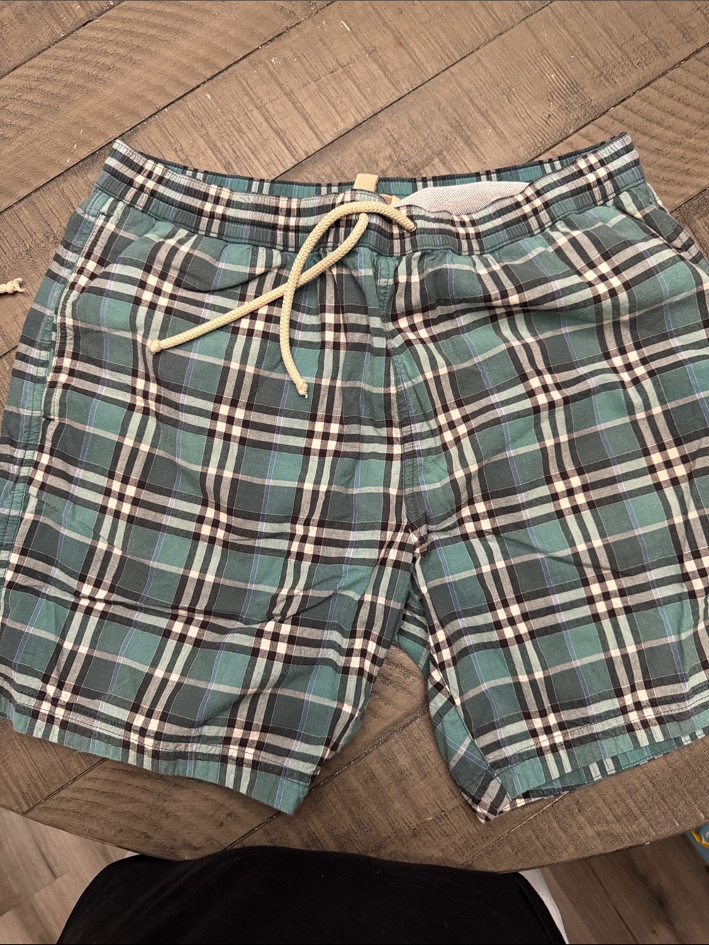 Burberry Men's Teal Plaid Swim Trunks